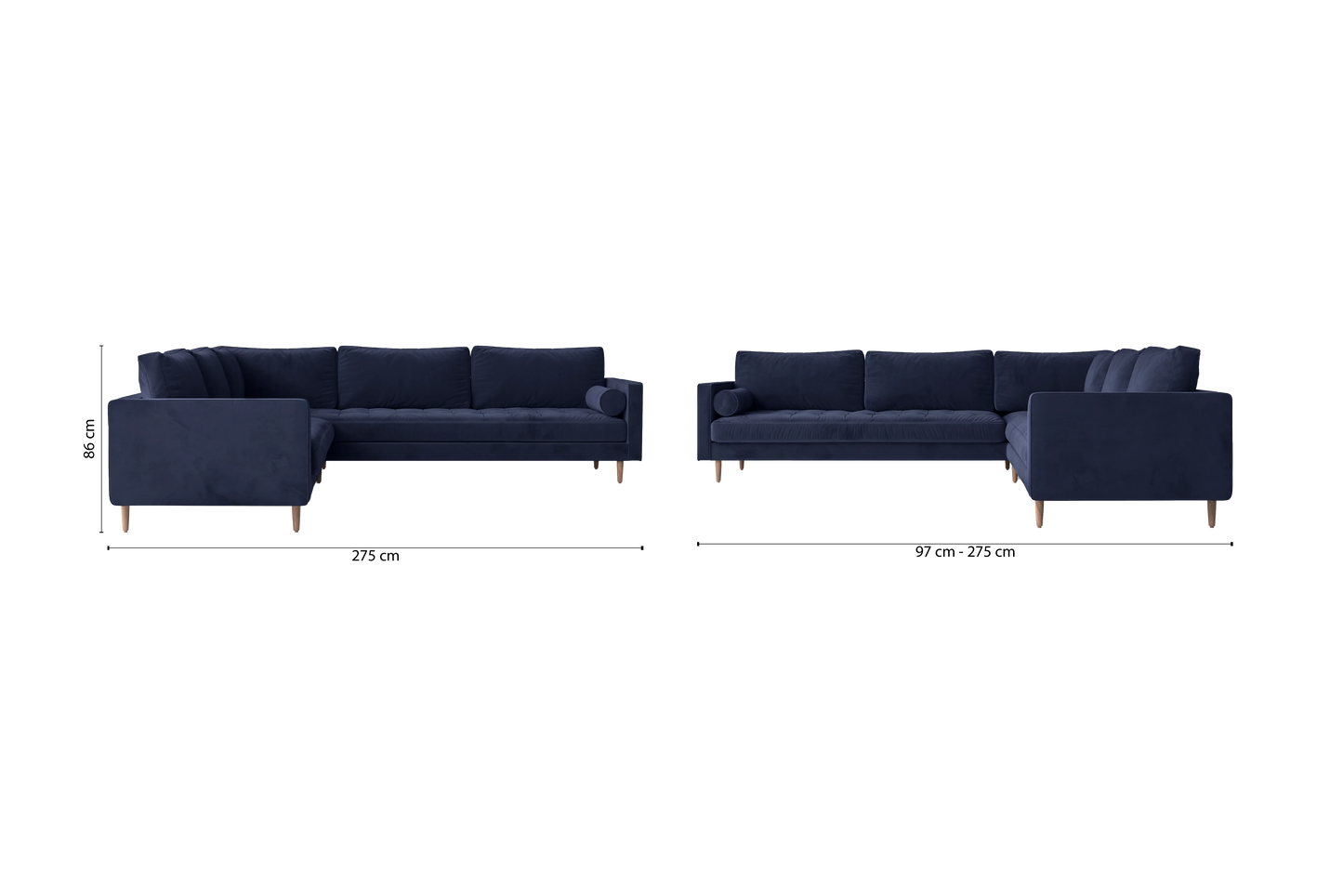 Gela 5 Seater Corner Sofa Dark Blue Velvet