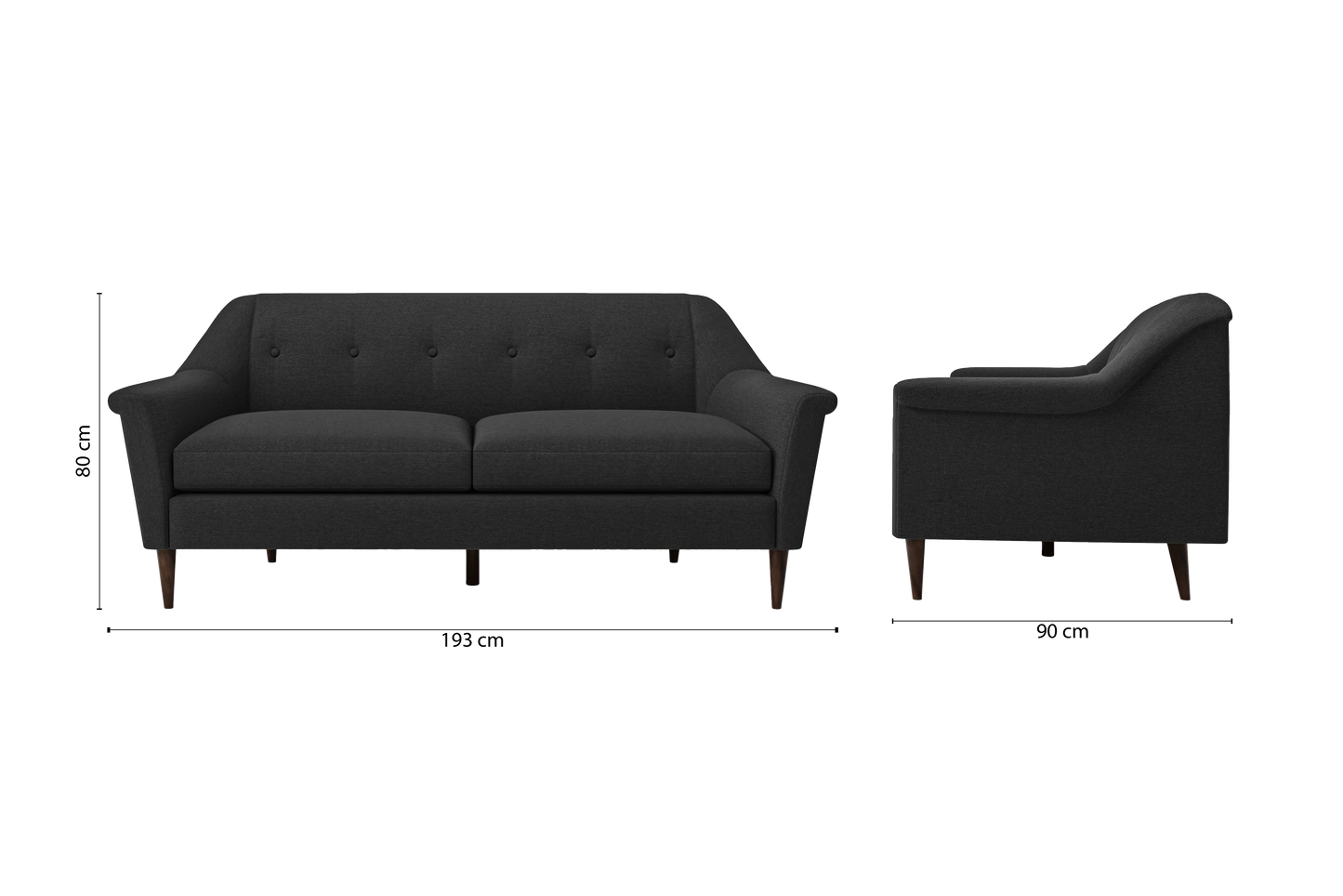 Giovanni 3 Seater Sofa Black Linen Fabric