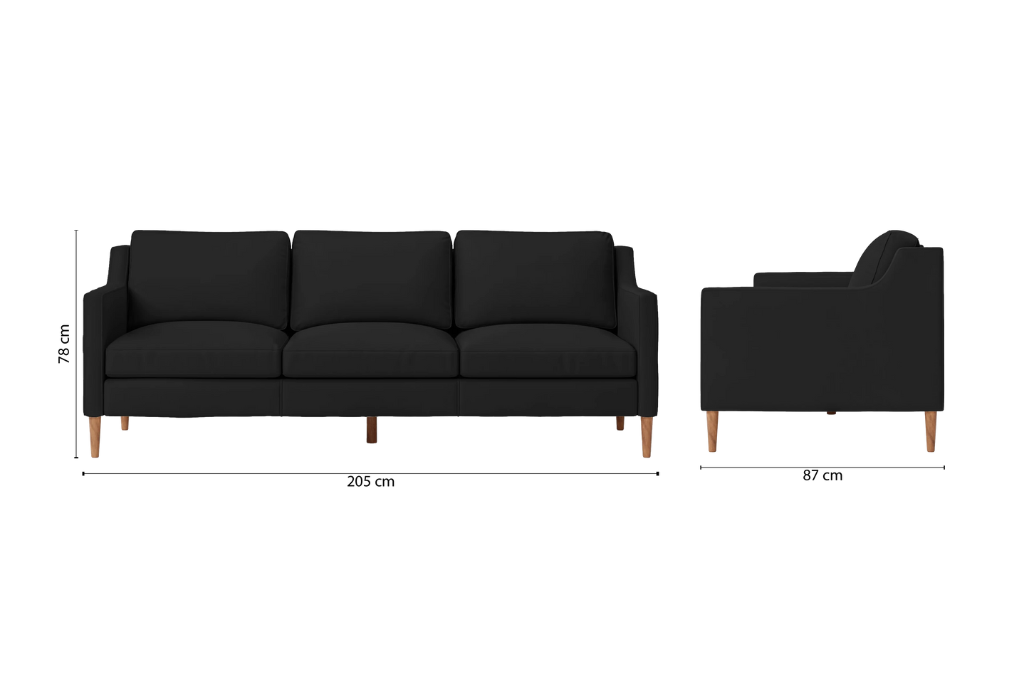 Greco 3 Seater Sofa Black Leather