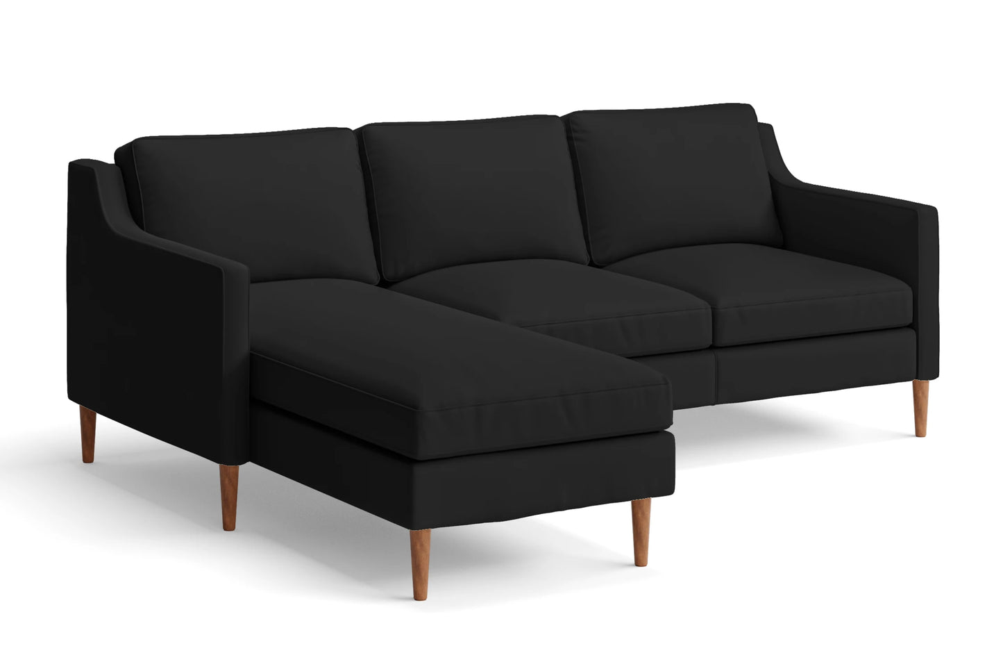 Greco 3 Seater Left Hand Facing Chaise Lounge Corner Sofa Black Leather