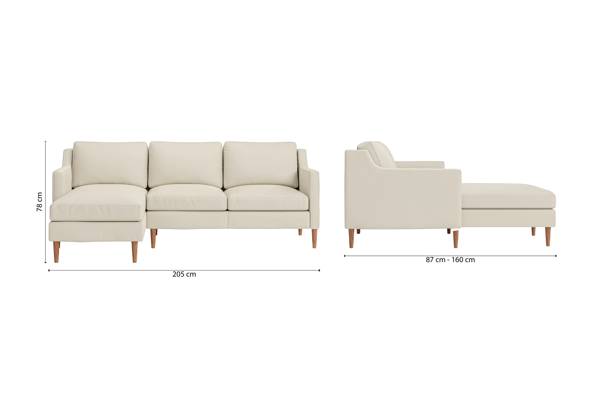 Greco 3 Seater Left Hand Facing Chaise Lounge Corner Sofa Cream Leather