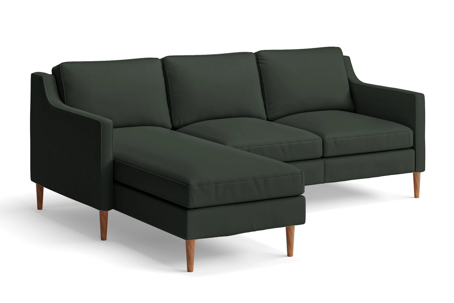 Greco 3 Seater Left Hand Facing Chaise Lounge Corner Sofa Green Leather