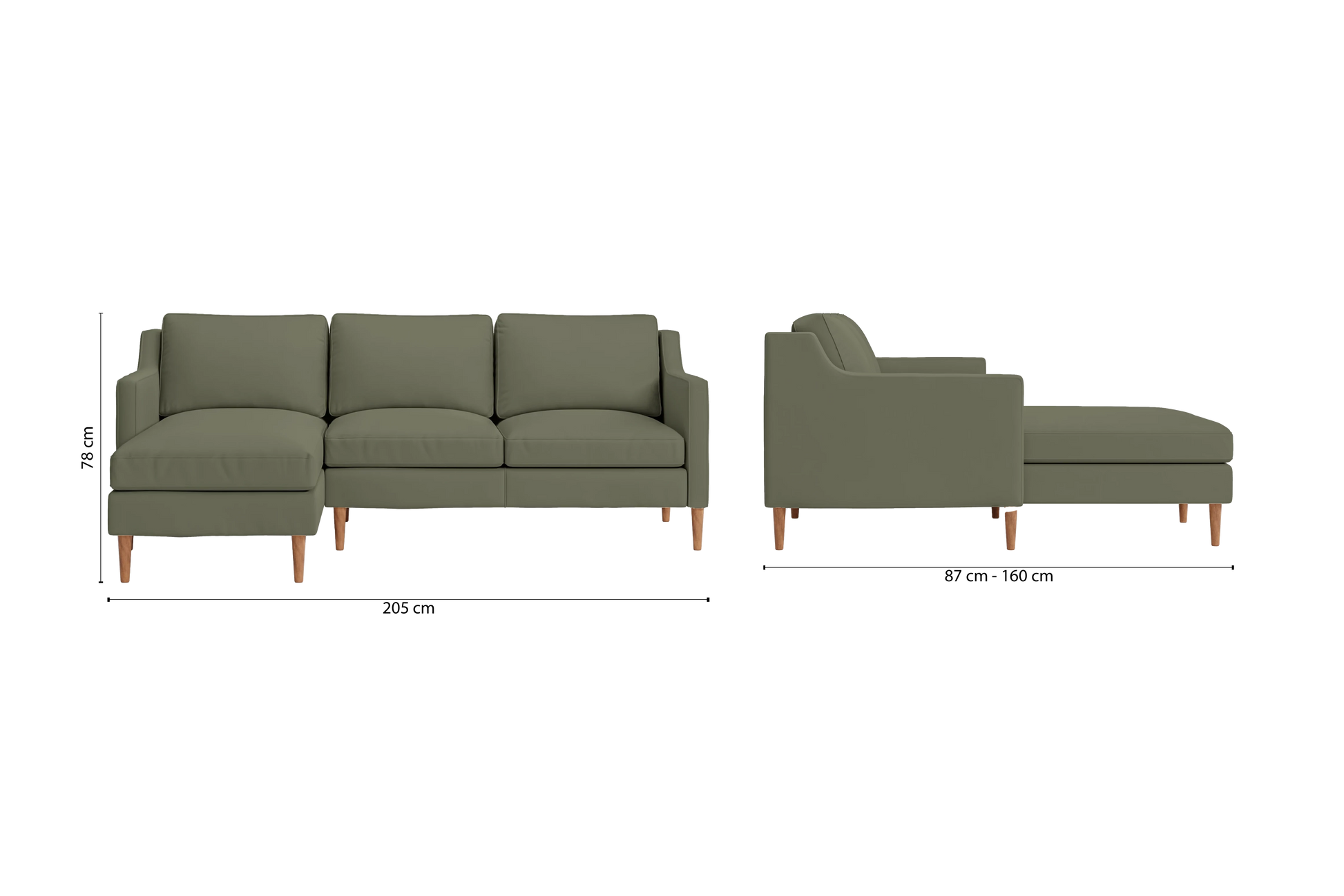 Greco 3 Seater Left Hand Facing Chaise Lounge Corner Sofa Sage Leather