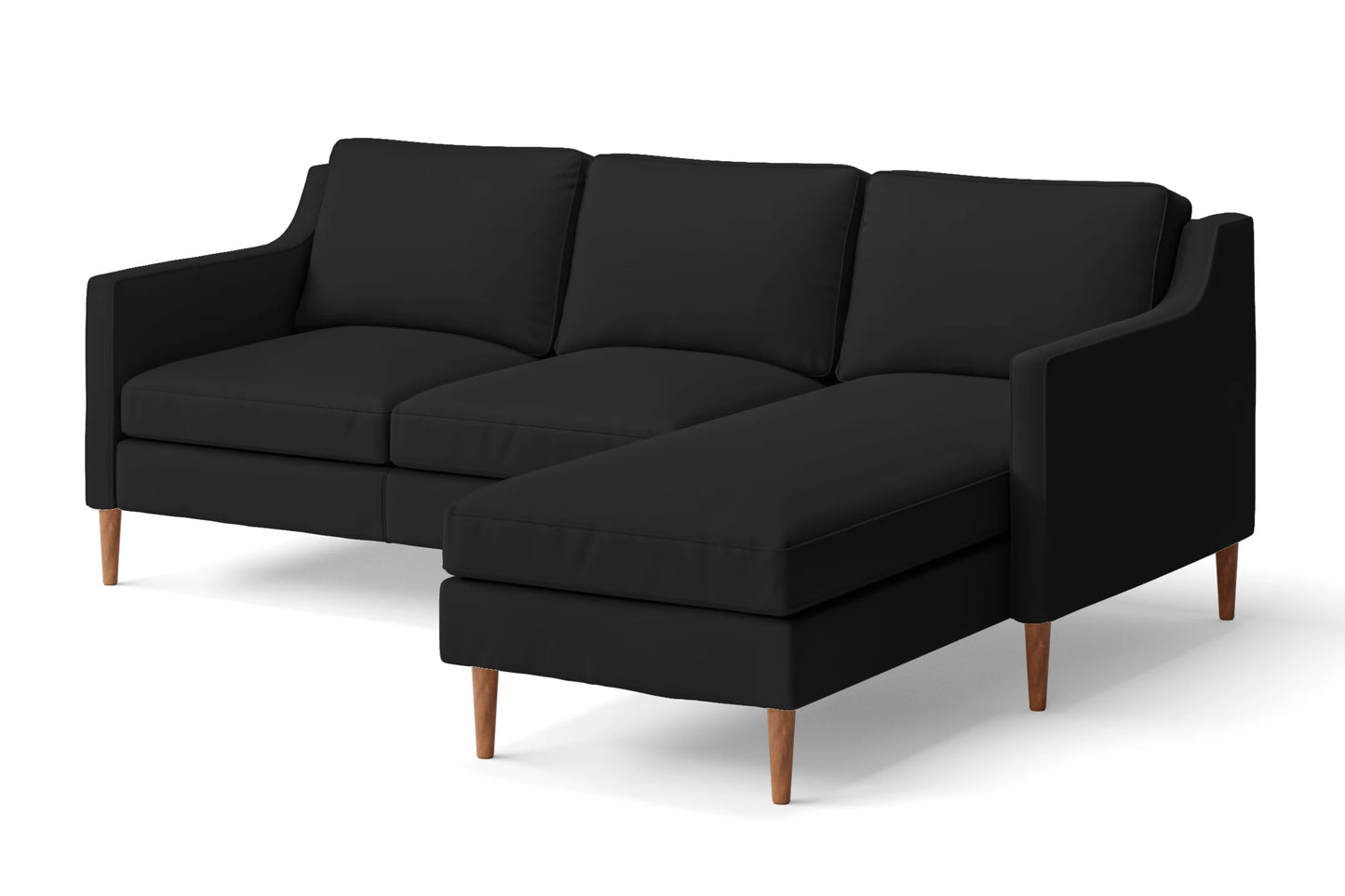 Greco 3 Seater Right Hand Facing Chaise Lounge Corner Sofa Black Leather