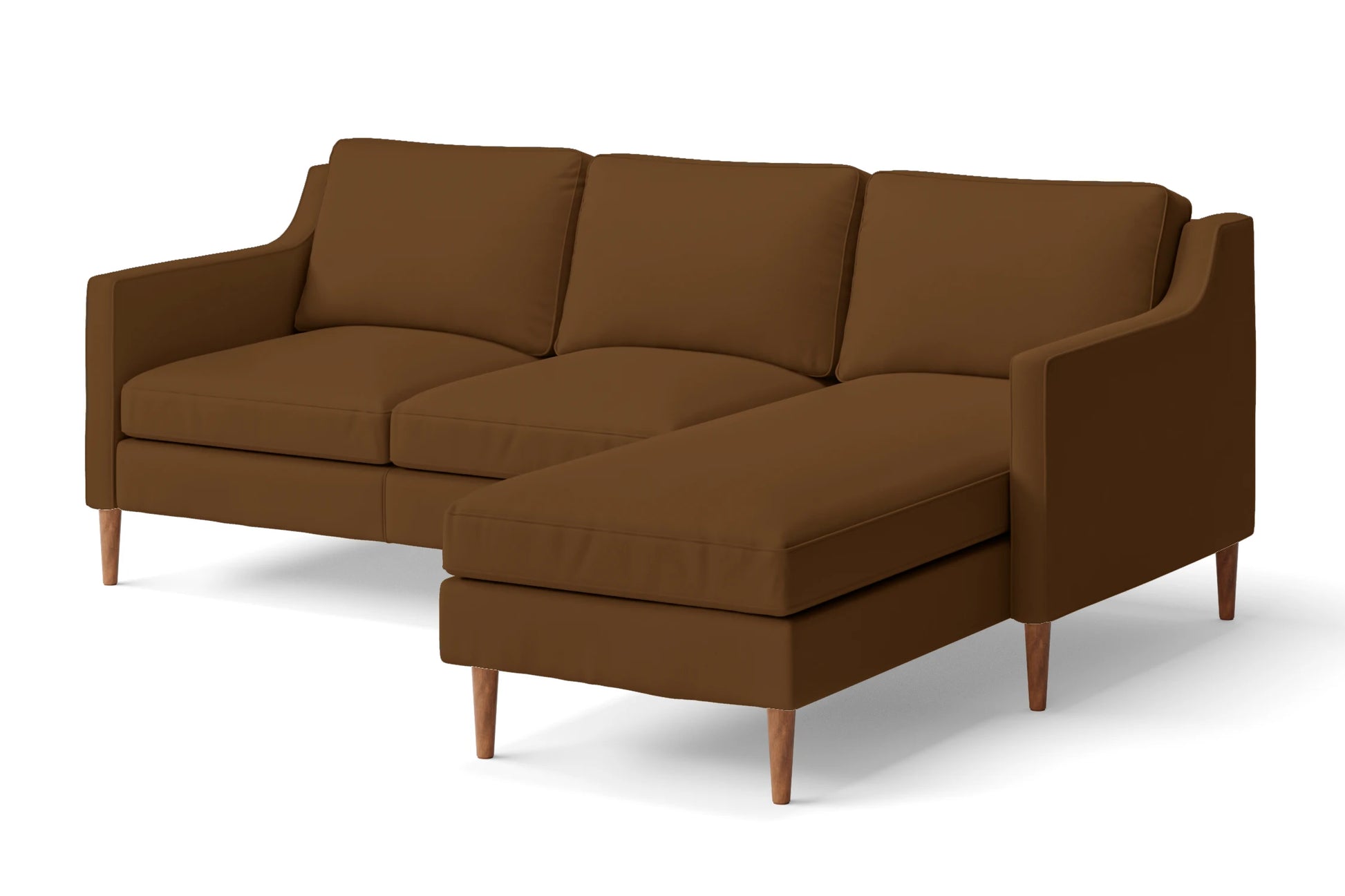 Greco 3 Seater Right Hand Facing Chaise Lounge Corner Sofa Walnut Brown Leather