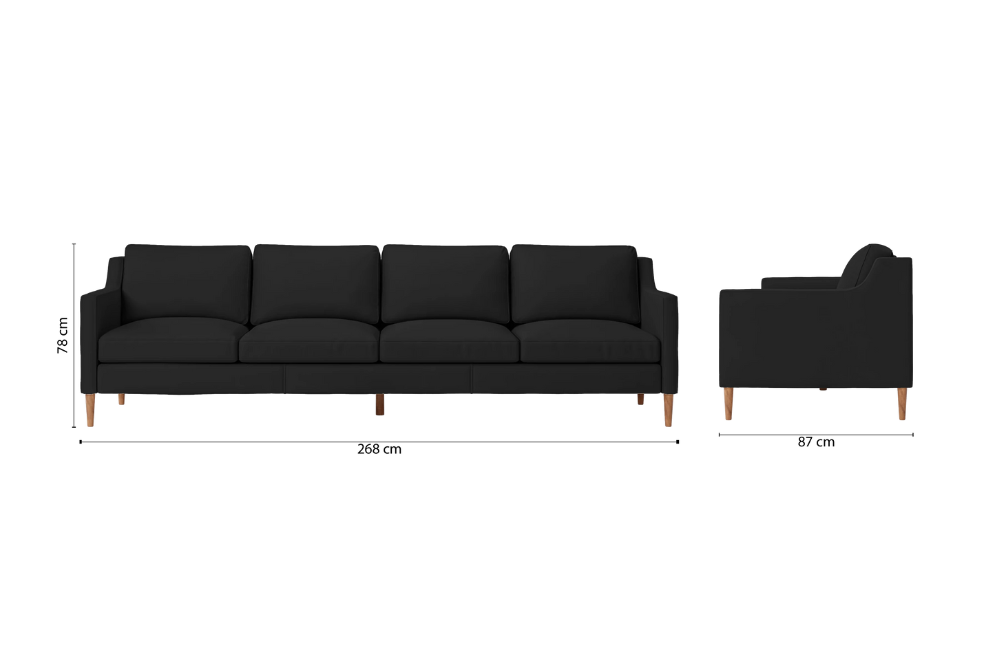 Greco 4 Seater Sofa Black Leather