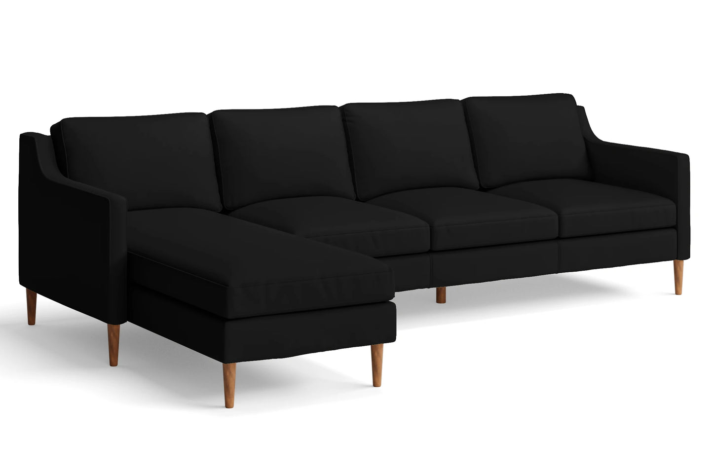 Greco 4 Seater Left Hand Facing Chaise Lounge Corner Sofa Black Leather