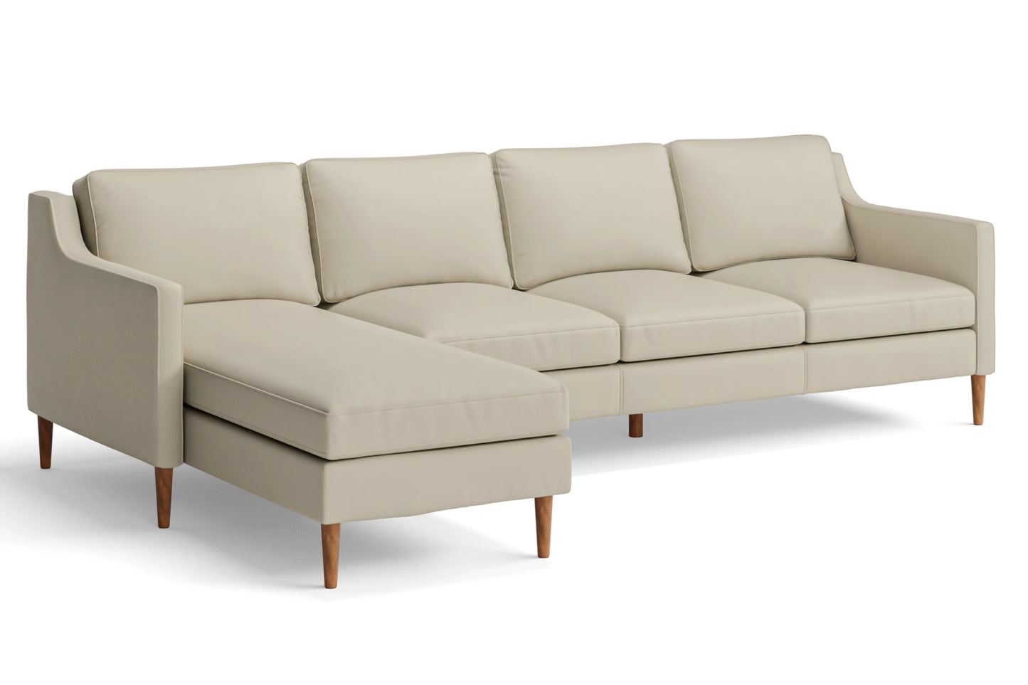 Greco 4 Seater Left Hand Facing Chaise Lounge Corner Sofa Cream Leather