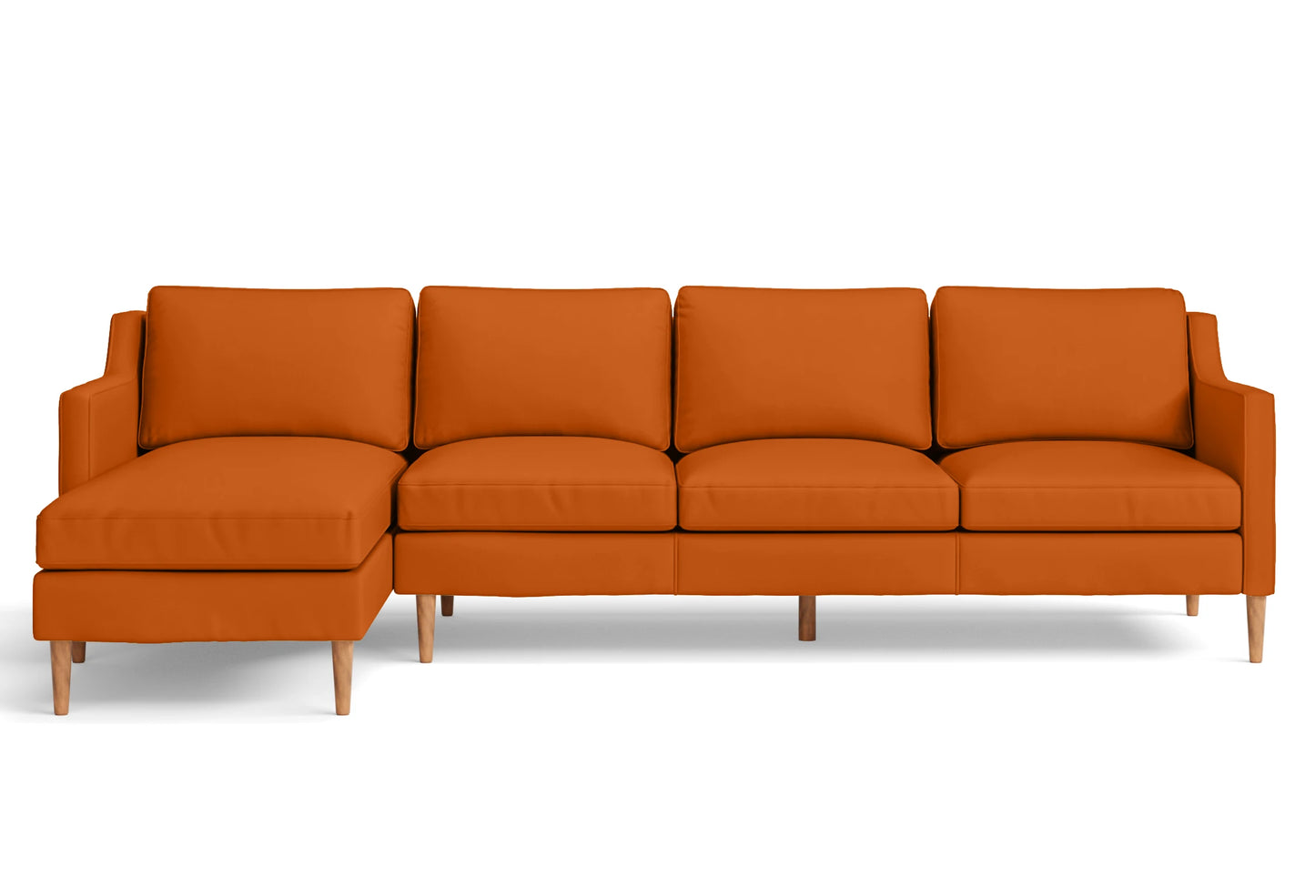 Greco 4 Seater Left Hand Facing Chaise Lounge Corner Sofa Orange Leather