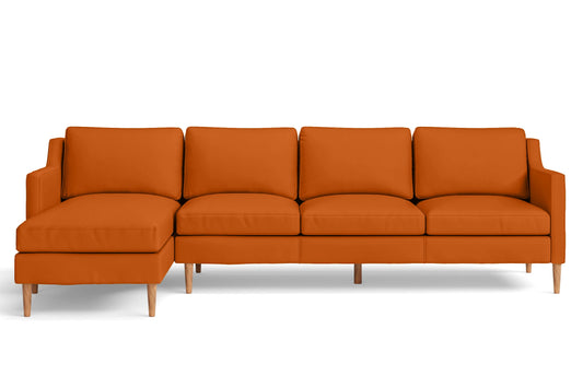 Greco 4 Seater Left Hand Facing Chaise Lounge Corner Sofa Orange Leather