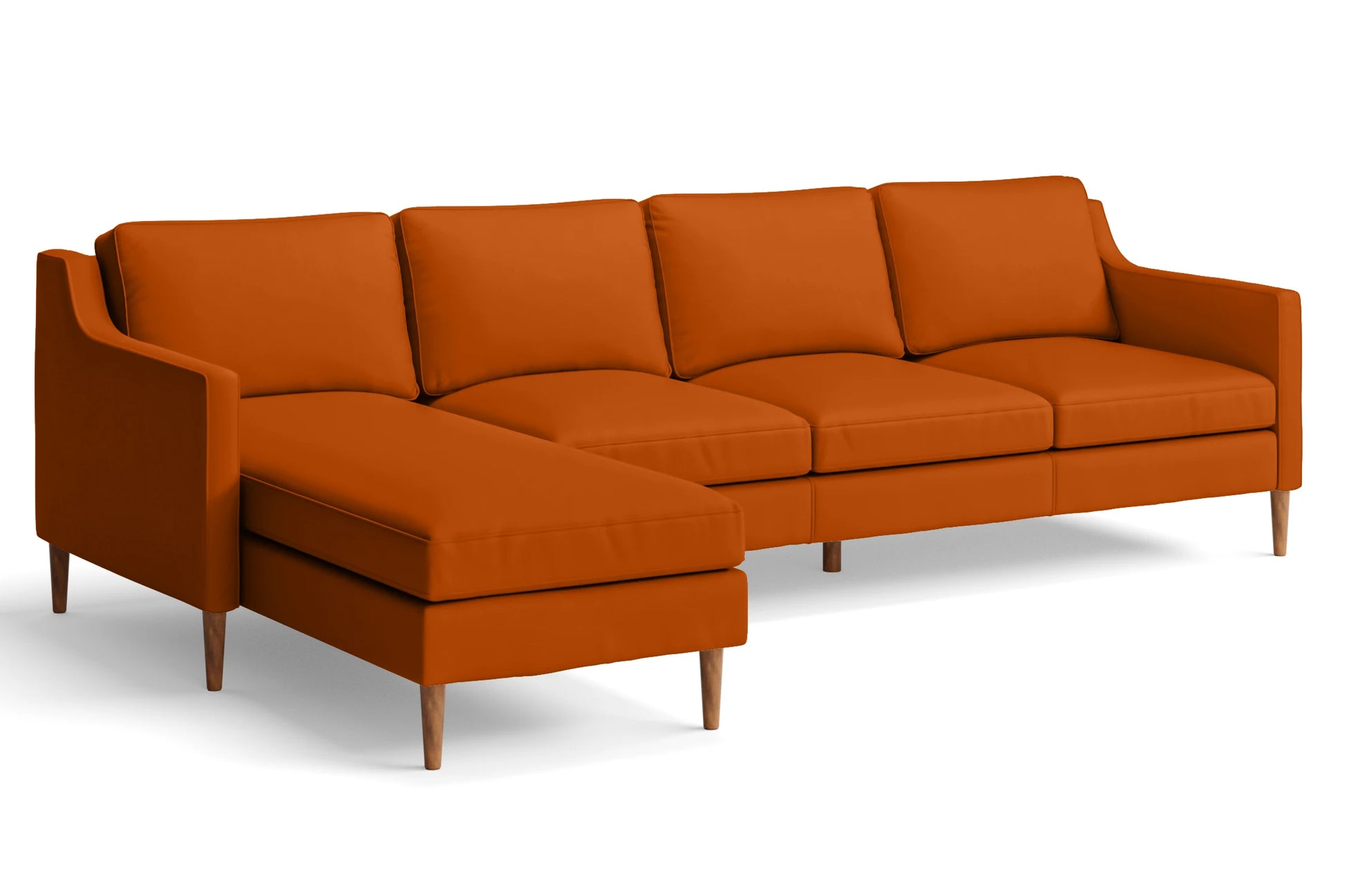 Greco 4 Seater Left Hand Facing Chaise Lounge Corner Sofa Orange Leather