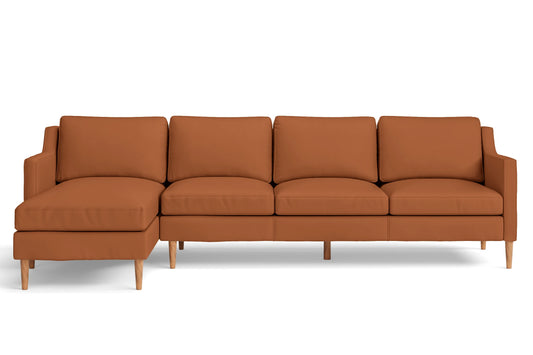 Greco 4 Seater Left Hand Facing Chaise Lounge Corner Sofa Tan Brown Leather