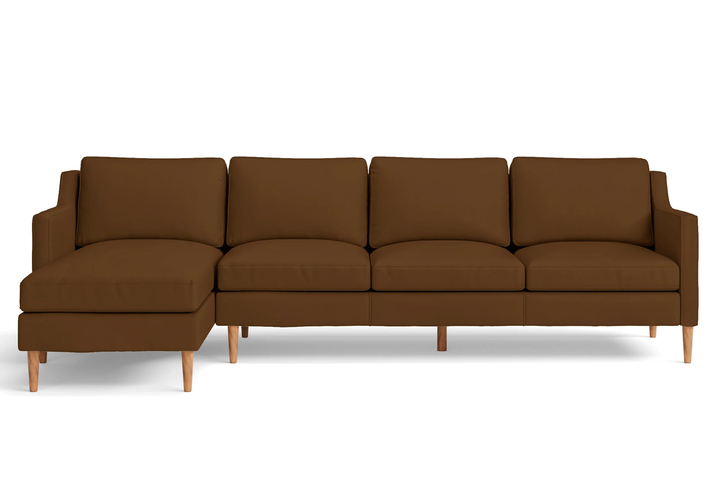 Greco 4 Seater Left Hand Facing Chaise Lounge Corner Sofa Walnut Brown Leather