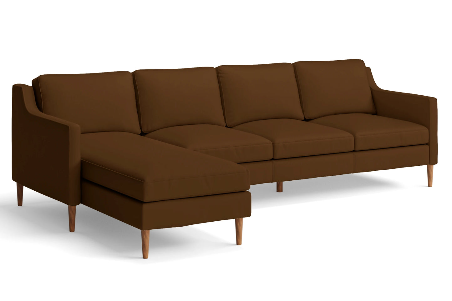 Greco 4 Seater Left Hand Facing Chaise Lounge Corner Sofa Walnut Brown Leather