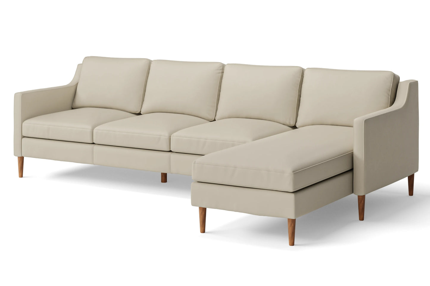 Greco 4 Seater Right Hand Facing Chaise Lounge Corner Sofa Cream Leather