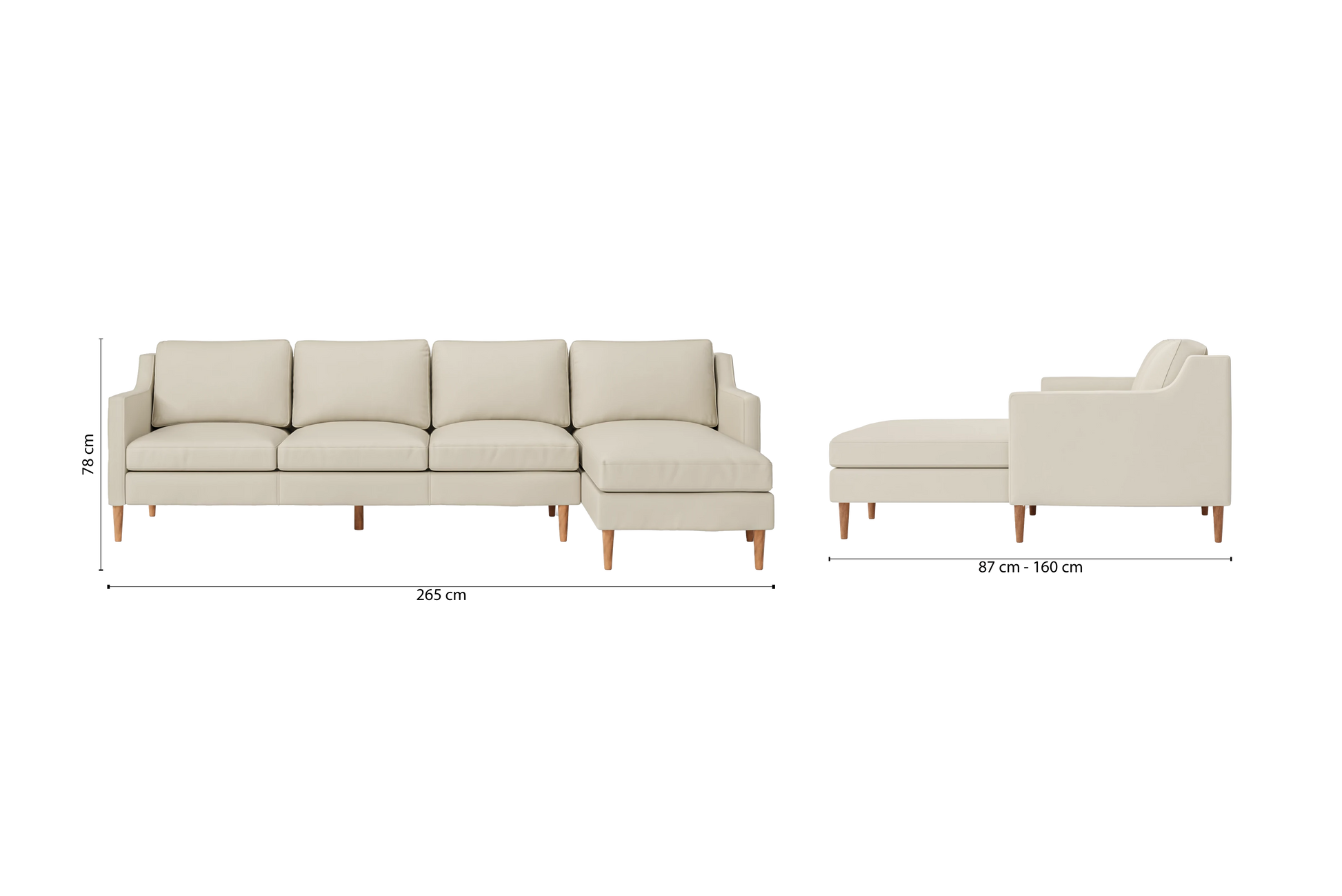 Greco 4 Seater Right Hand Facing Chaise Lounge Corner Sofa Cream Leather