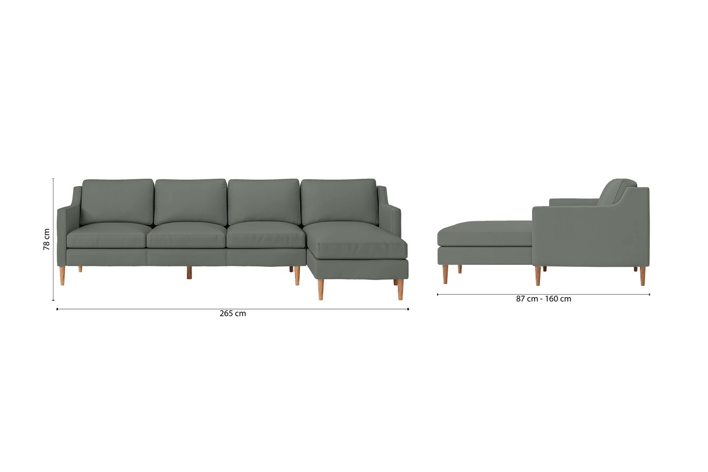 Greco 4 Seater Right Hand Facing Chaise Lounge Corner Sofa Lush Leather