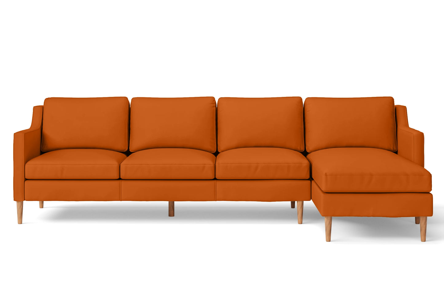 Greco 4 Seater Right Hand Facing Chaise Lounge Corner Sofa Orange Leather