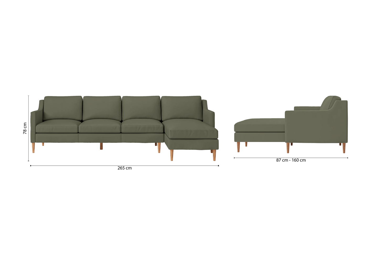 Greco 4 Seater Right Hand Facing Chaise Lounge Corner Sofa Sage Leather