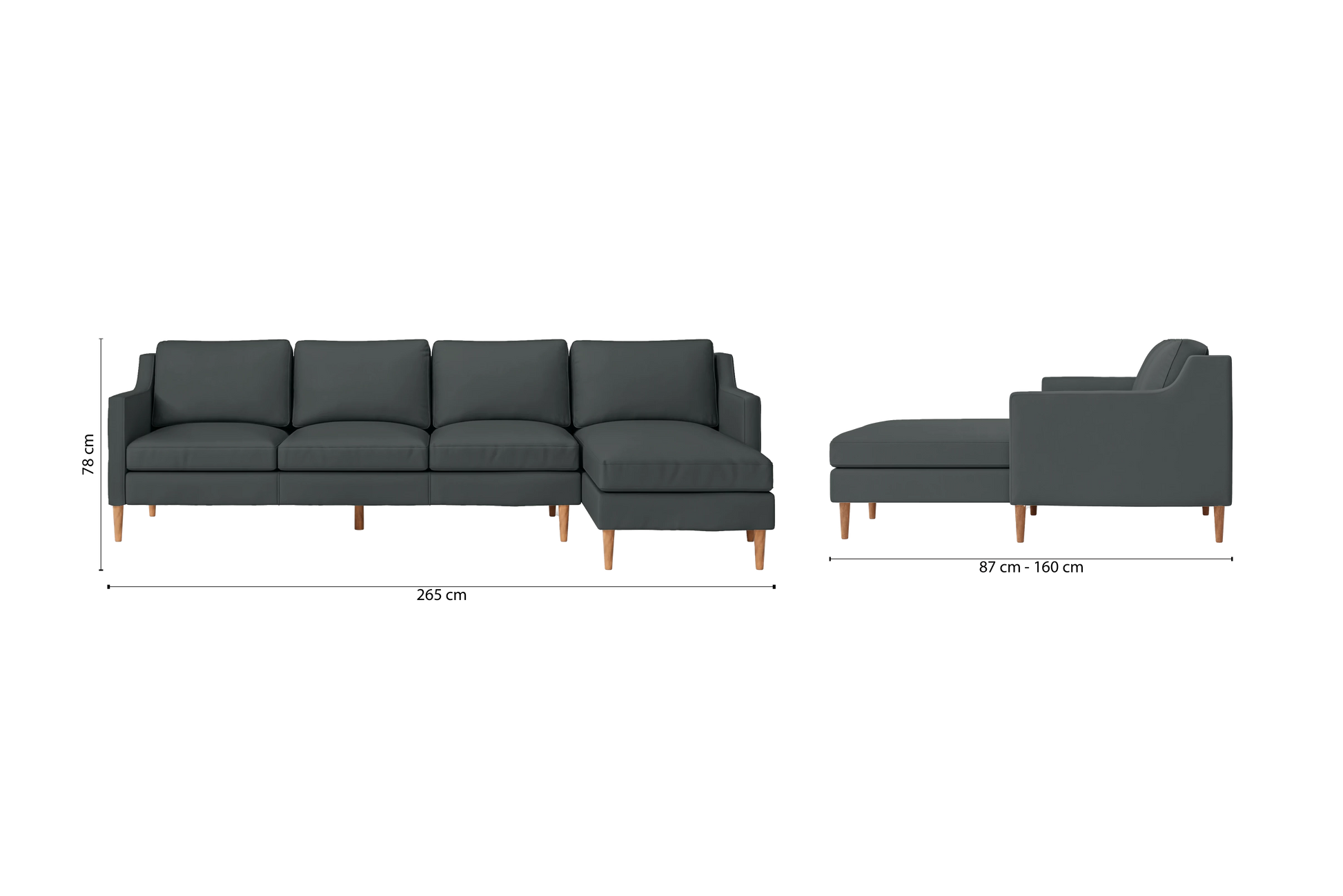 Greco 4 Seater Right Hand Facing Chaise Lounge Corner Sofa Slate Leather