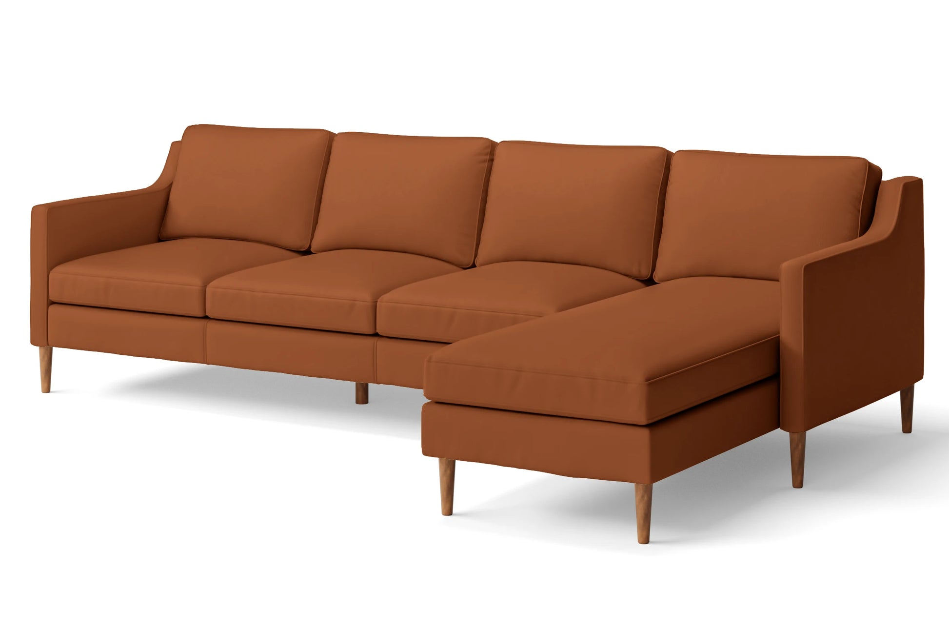 Greco 4 Seater Right Hand Facing Chaise Lounge Corner Sofa Tan Brown Leather