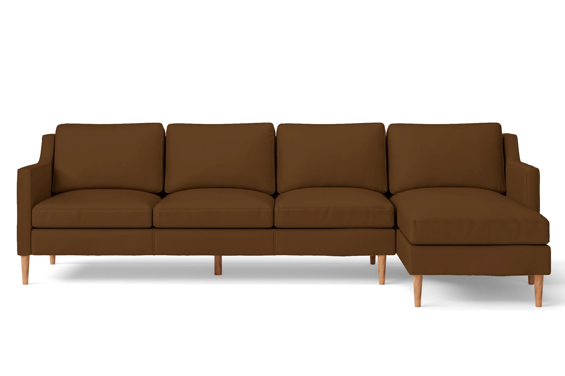 Greco 4 Seater Right Hand Facing Chaise Lounge Corner Sofa Walnut Brown Leather