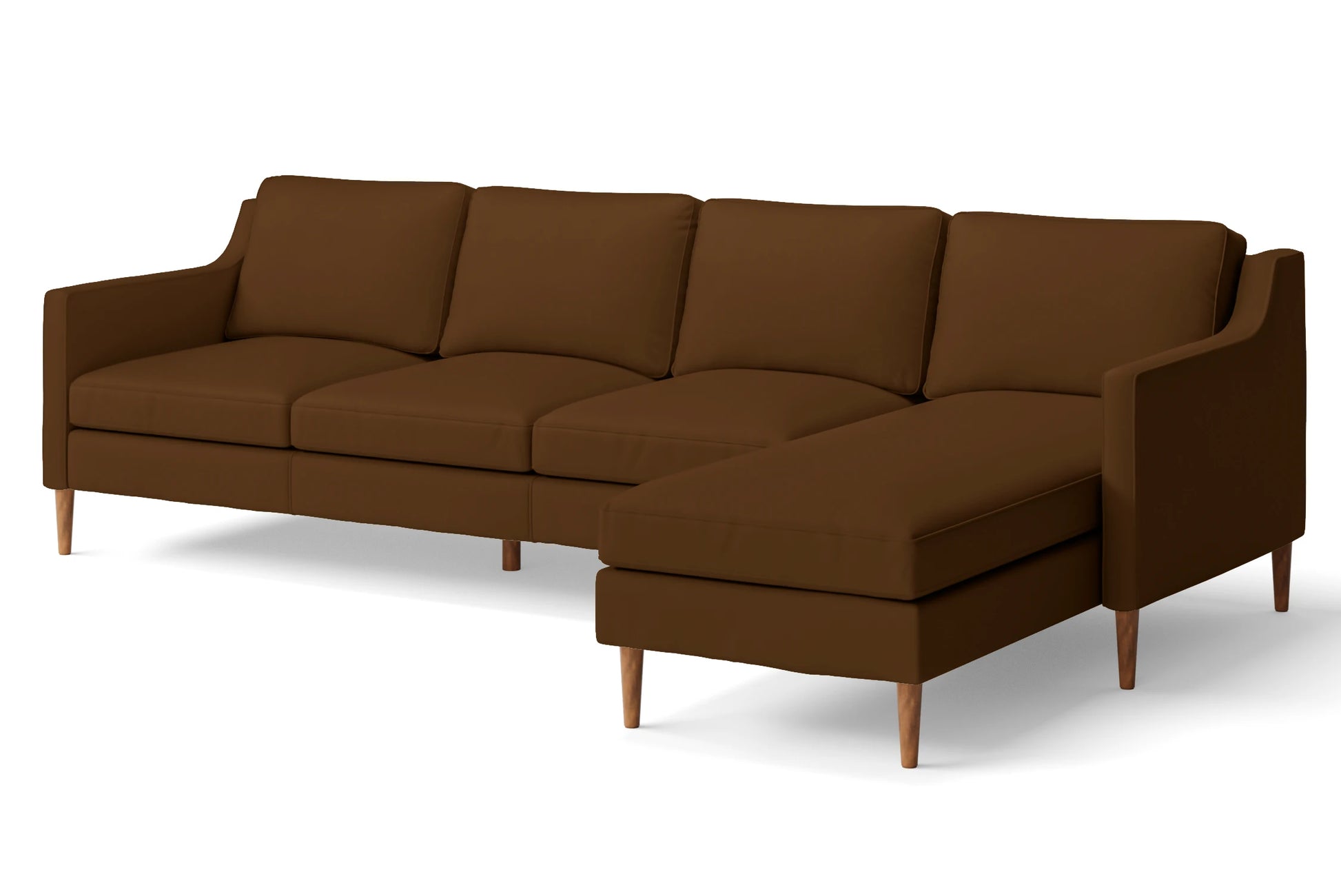 Greco 4 Seater Right Hand Facing Chaise Lounge Corner Sofa Walnut Brown Leather