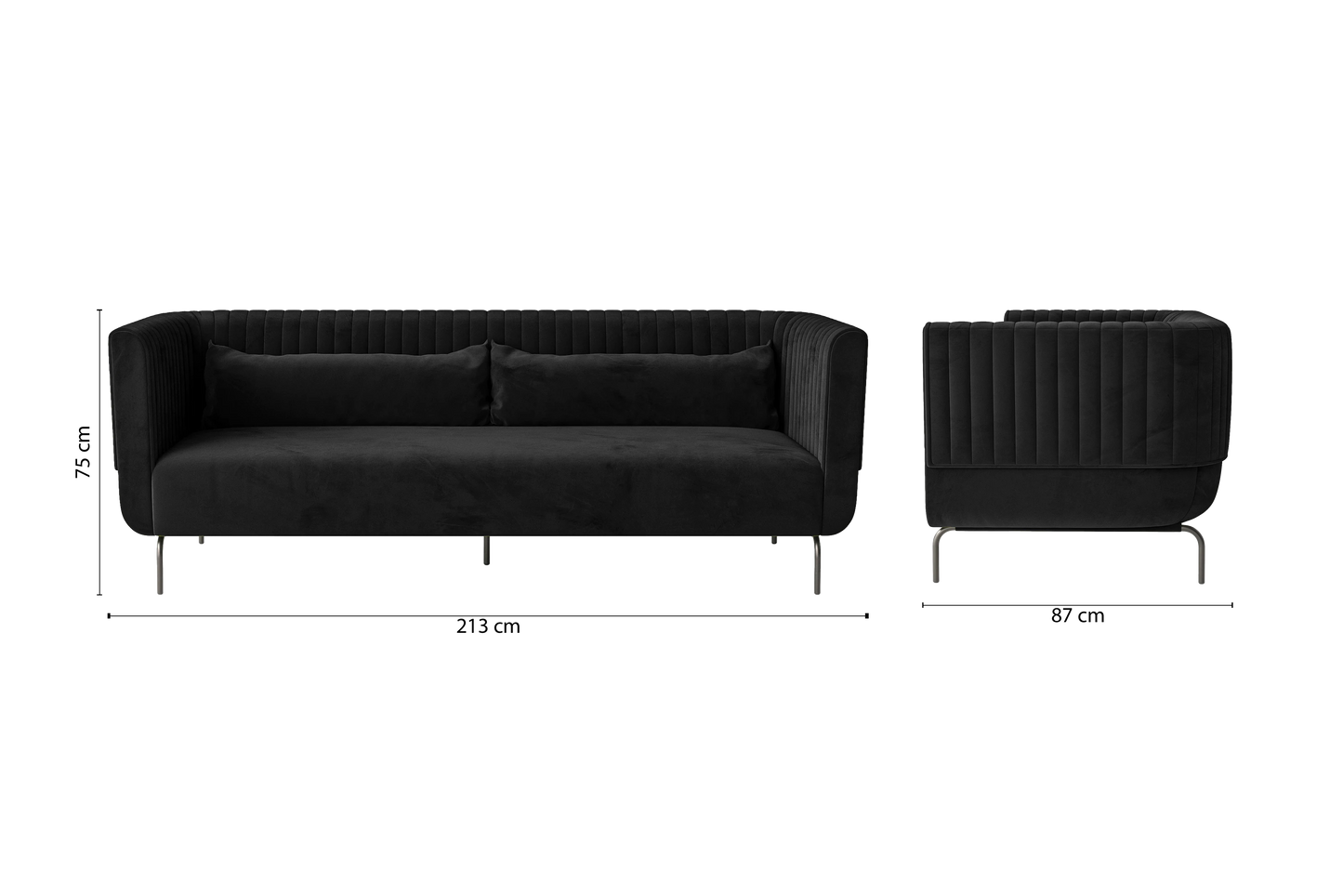 Jackson 3 Seater Sofa Black Velvet