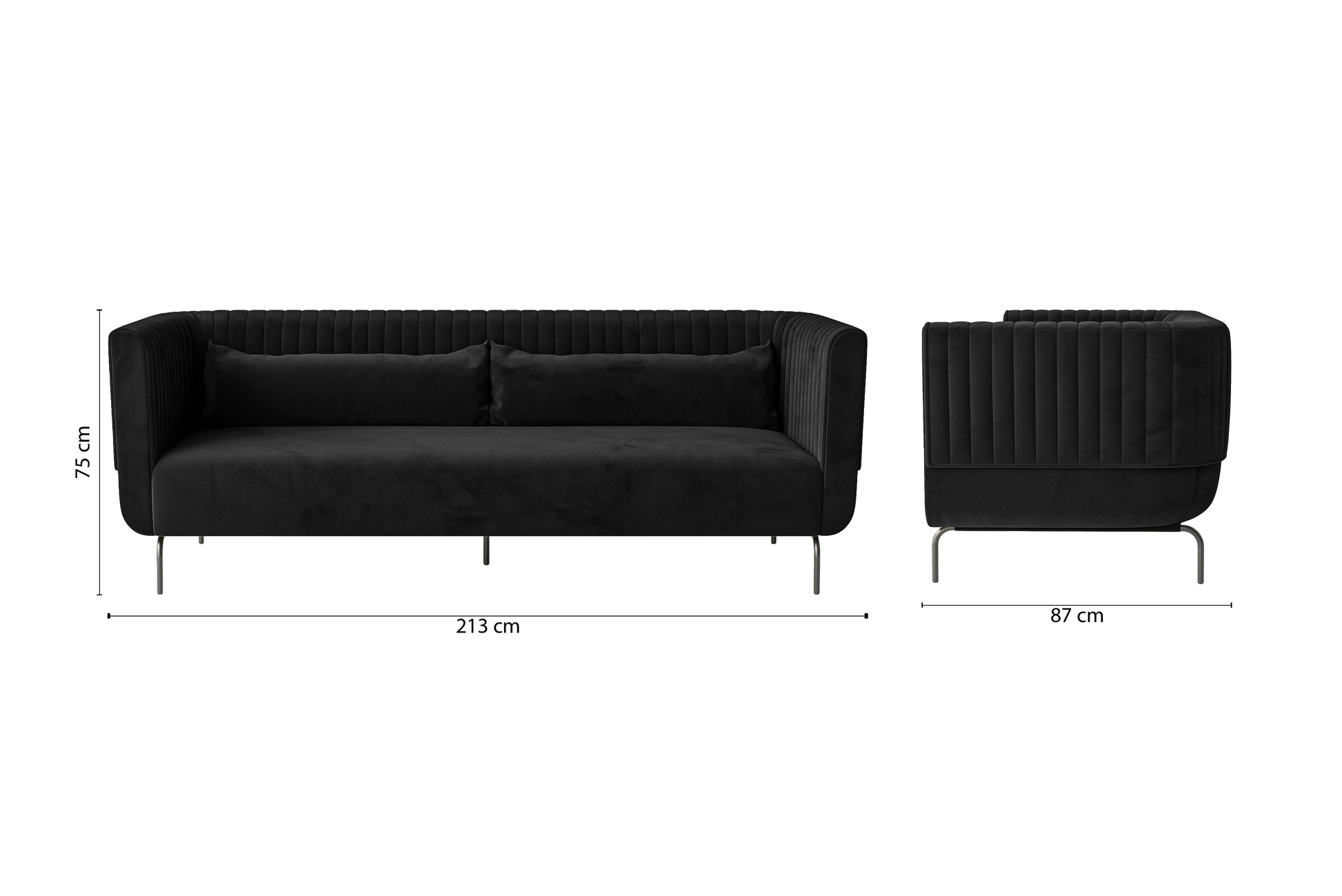 Jackson 3 Seater Sofa Black Velvet