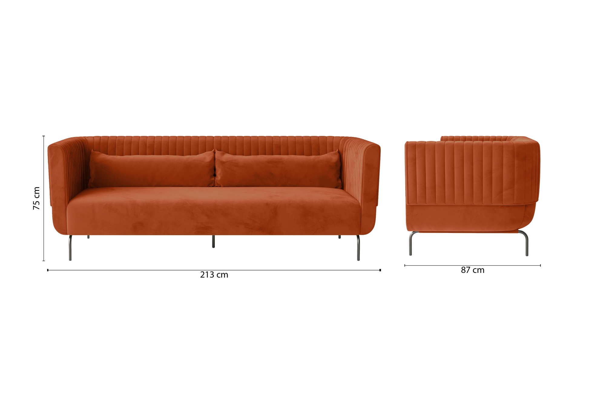 Jackson 3 Seater Sofa Orange Velvet