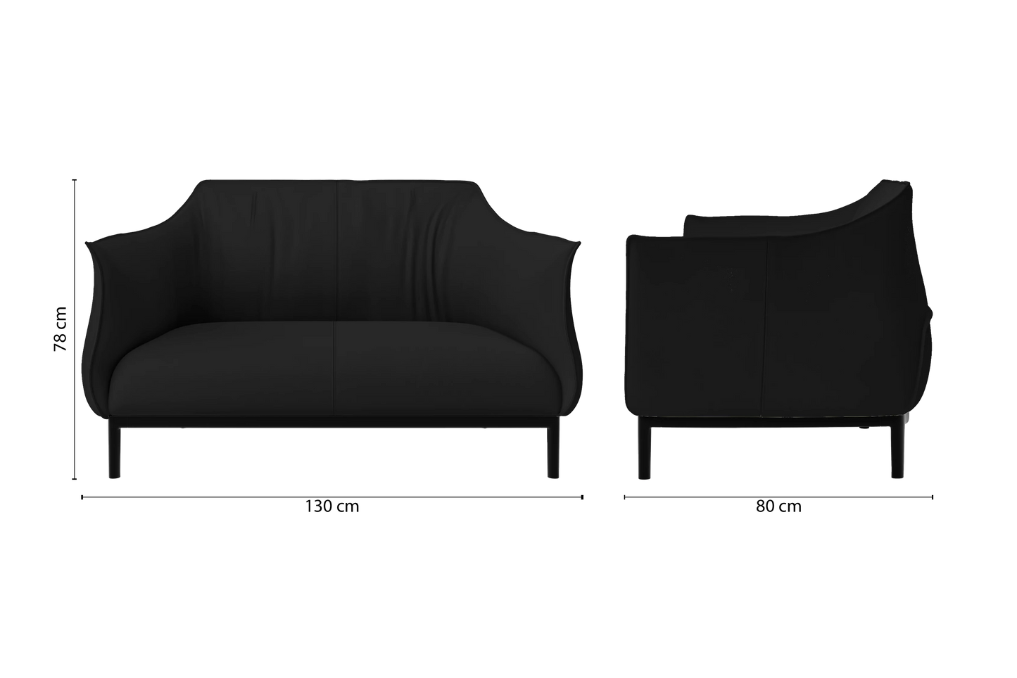 Lamezia 2 Seater Sofa Black Leather