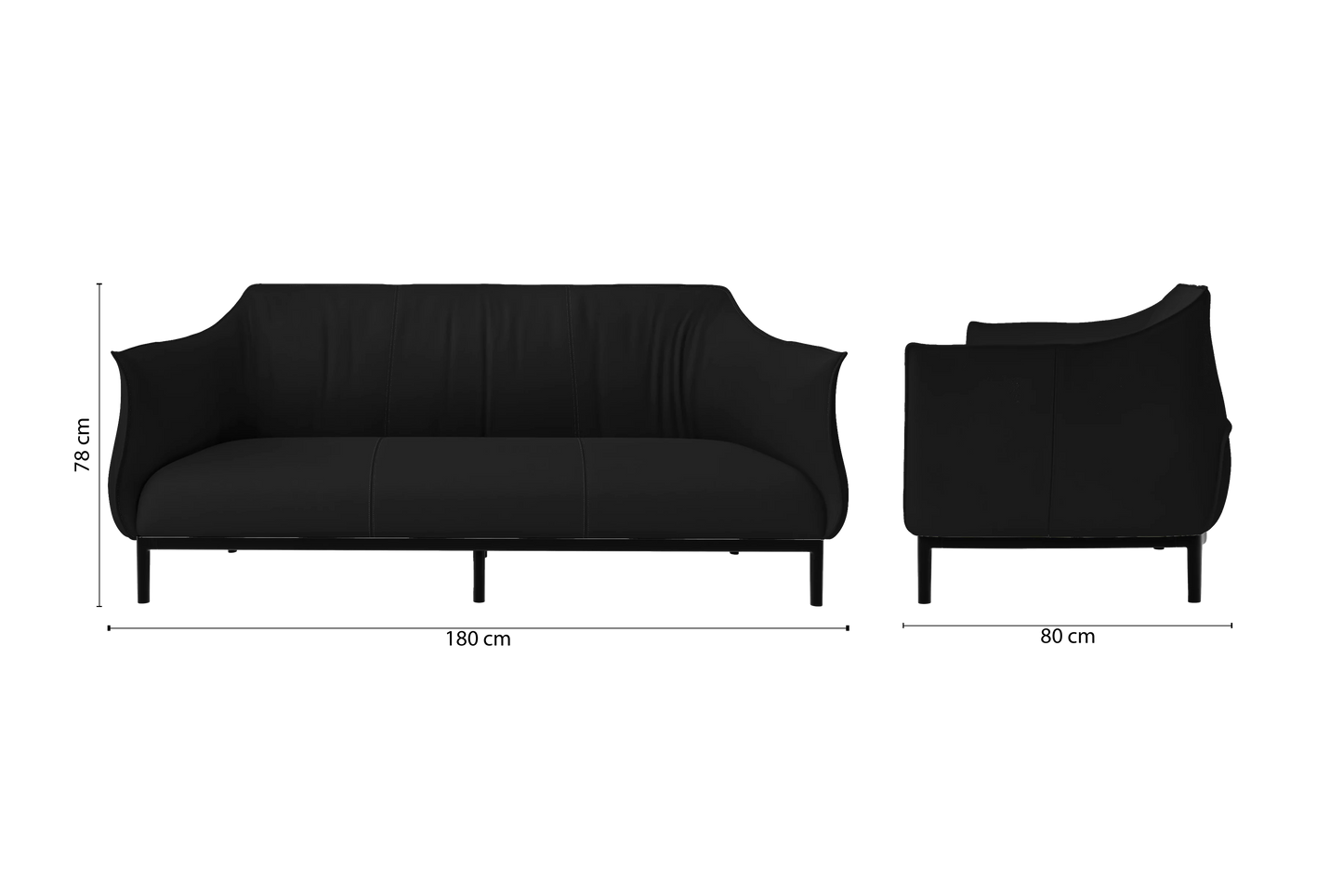 Lamezia 3 Seater Sofa Black Leather