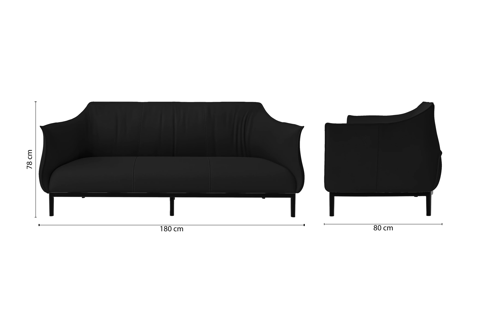 Lamezia 3 Seater Sofa Black Leather