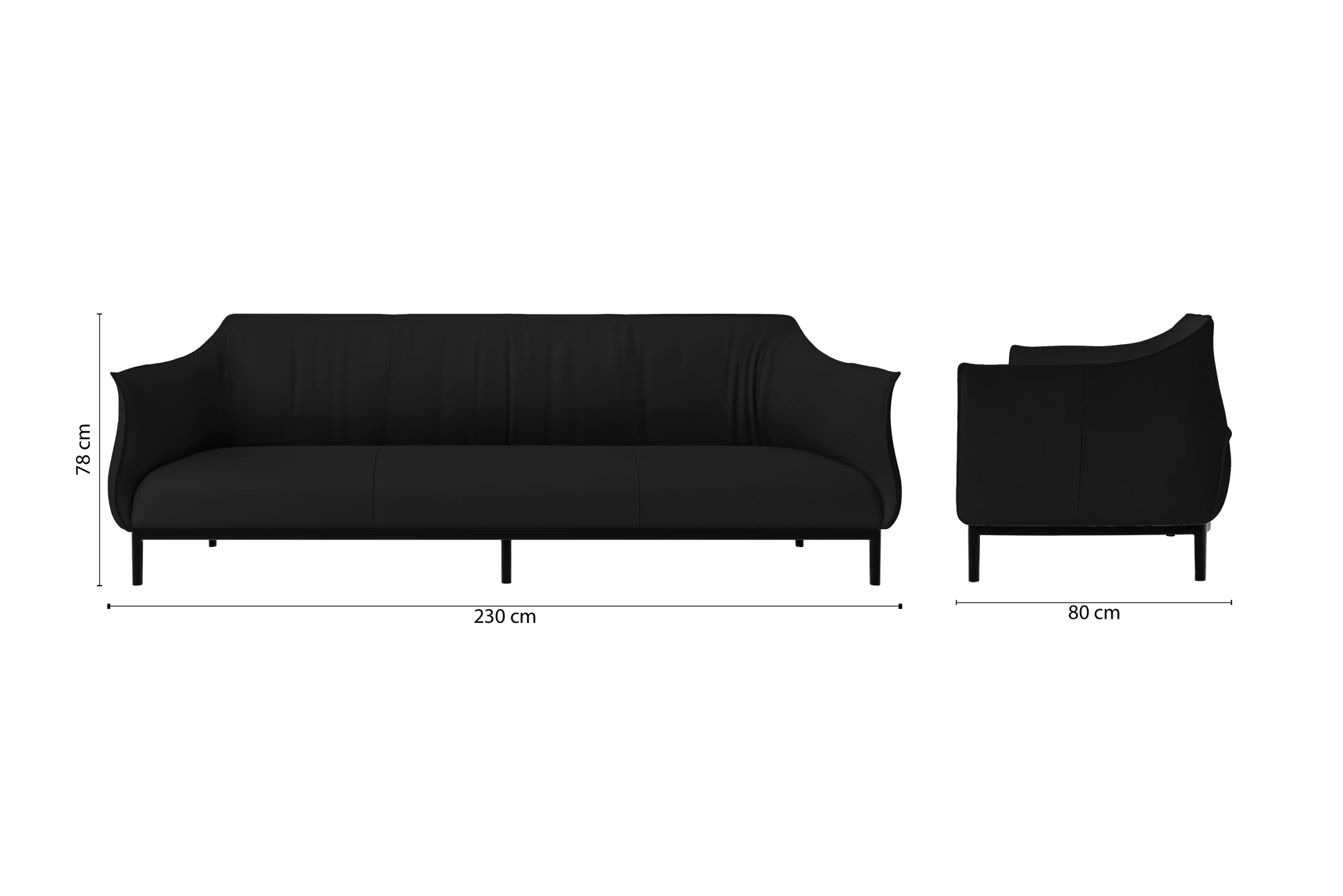 Lamezia 4 Seater Sofa Black Leather