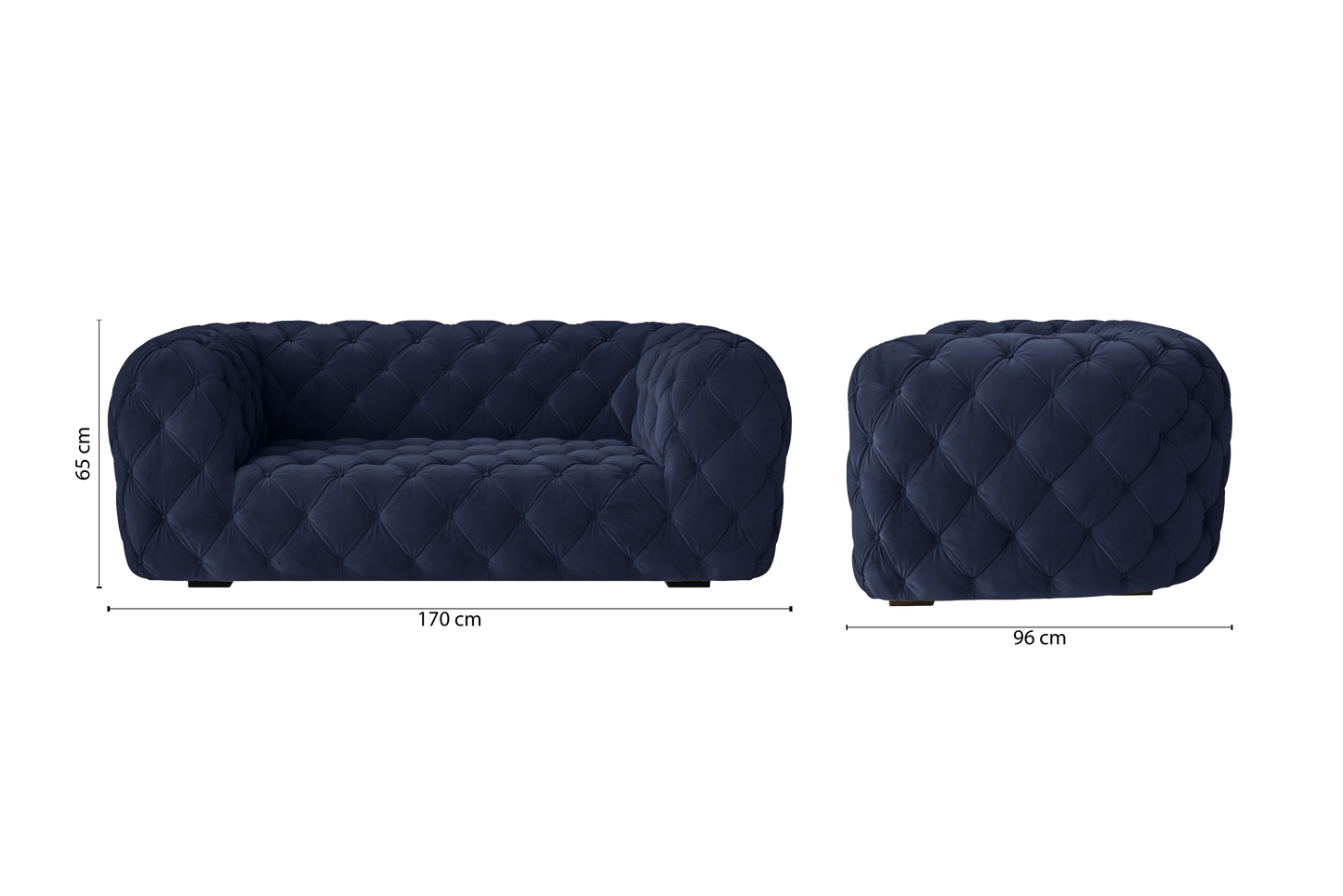 Lecce 2 Seater Sofa Dark Blue Velvet