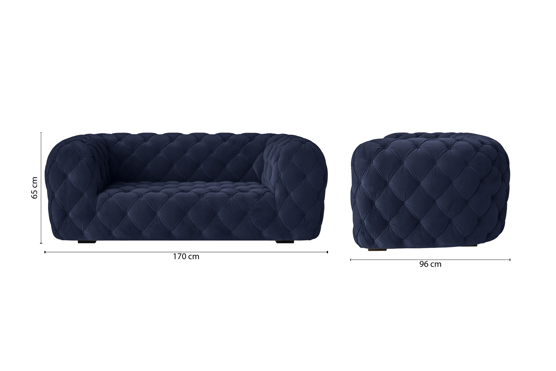 Lecce 2 Seater Sofa Dark Blue Velvet