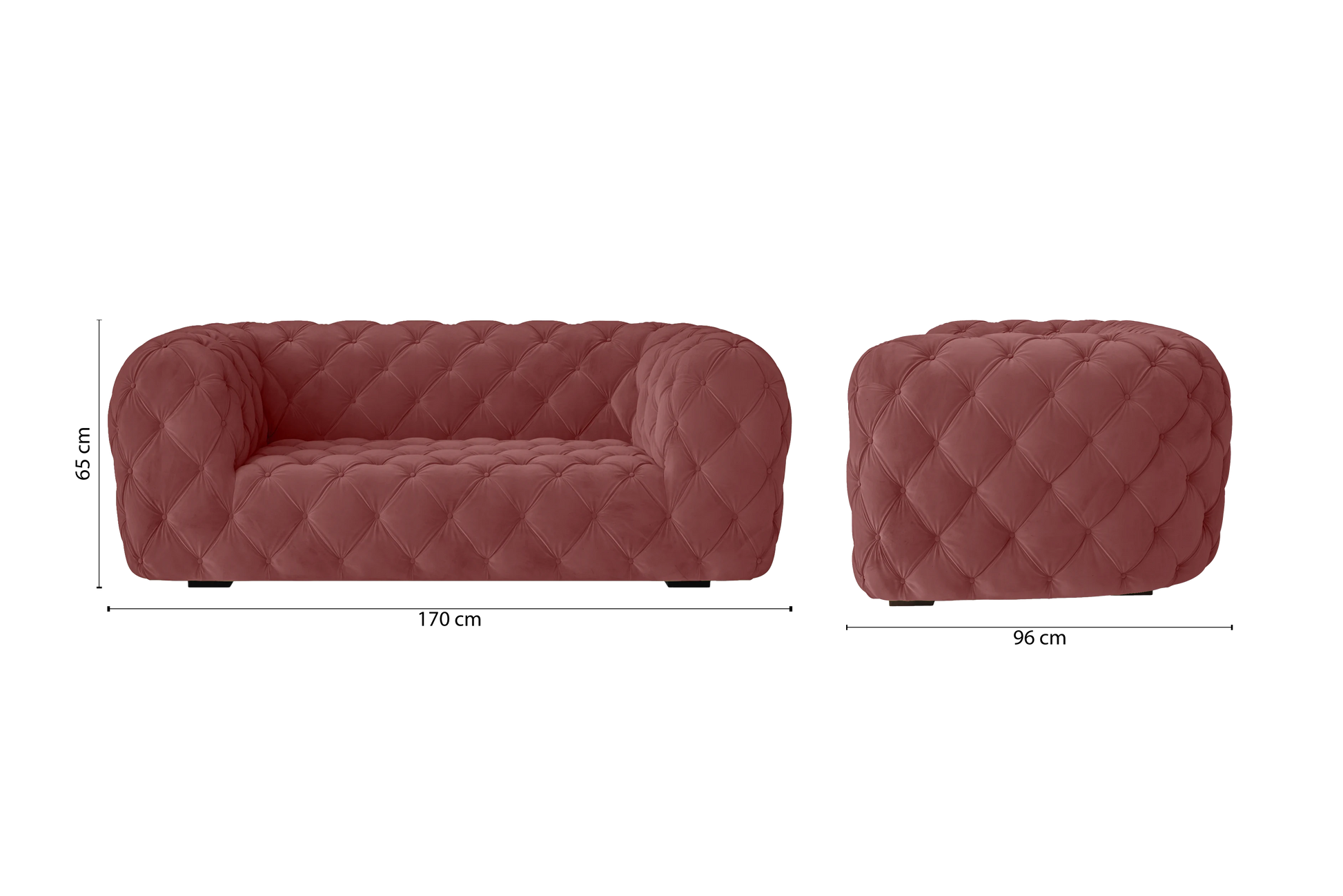 Lecce 2 Seater Sofa Pink Velvet