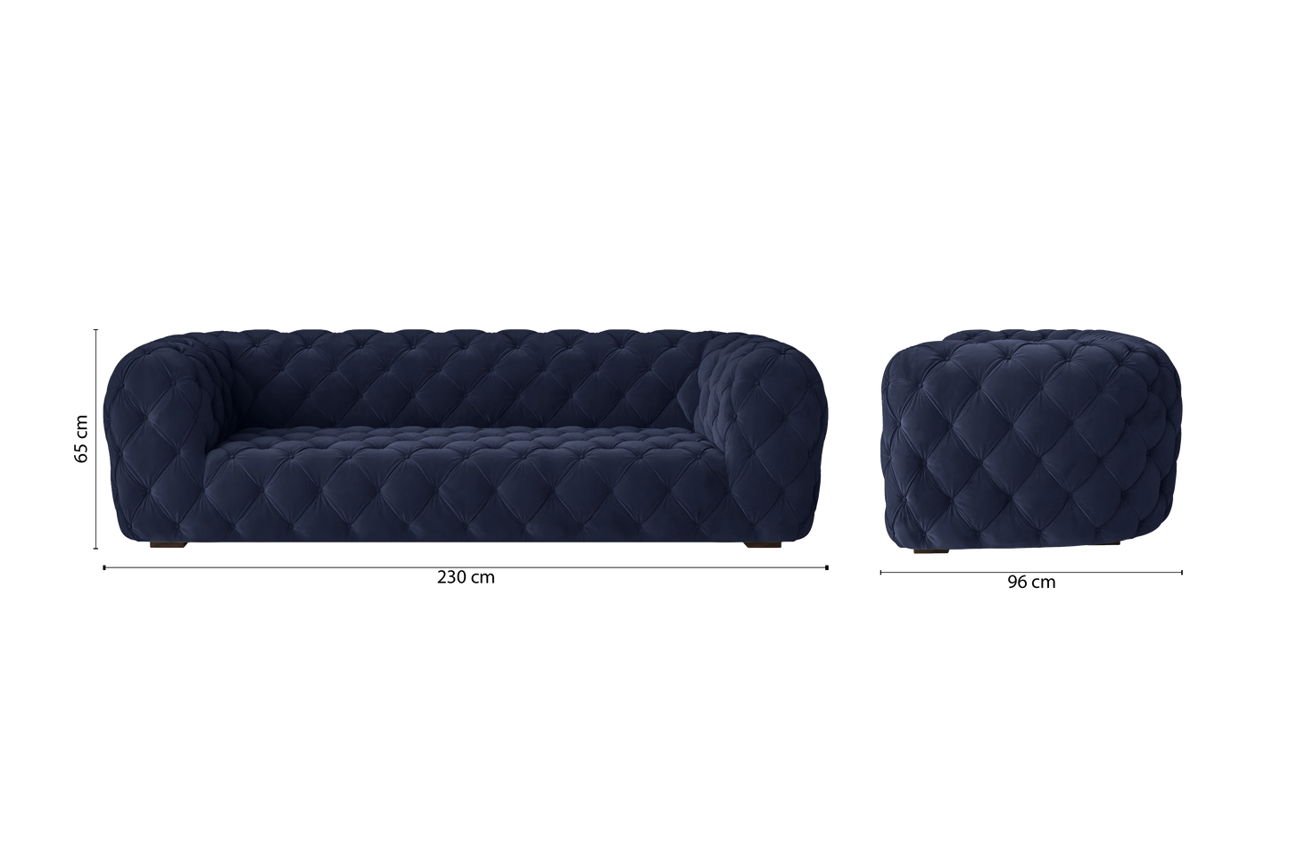 Lecce 3 Seater Sofa Dark Blue Velvet