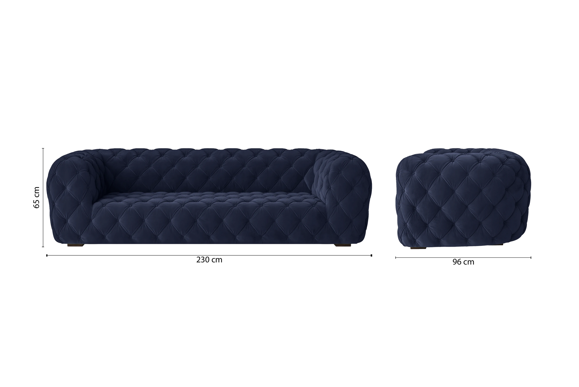 Lecce 3 Seater Sofa Dark Blue Velvet