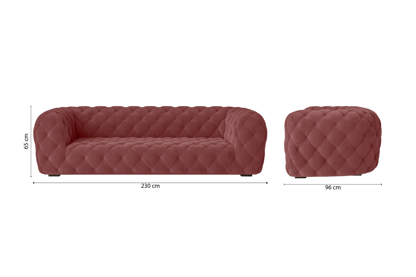 Lecce 3 Seater Sofa Pink Velvet