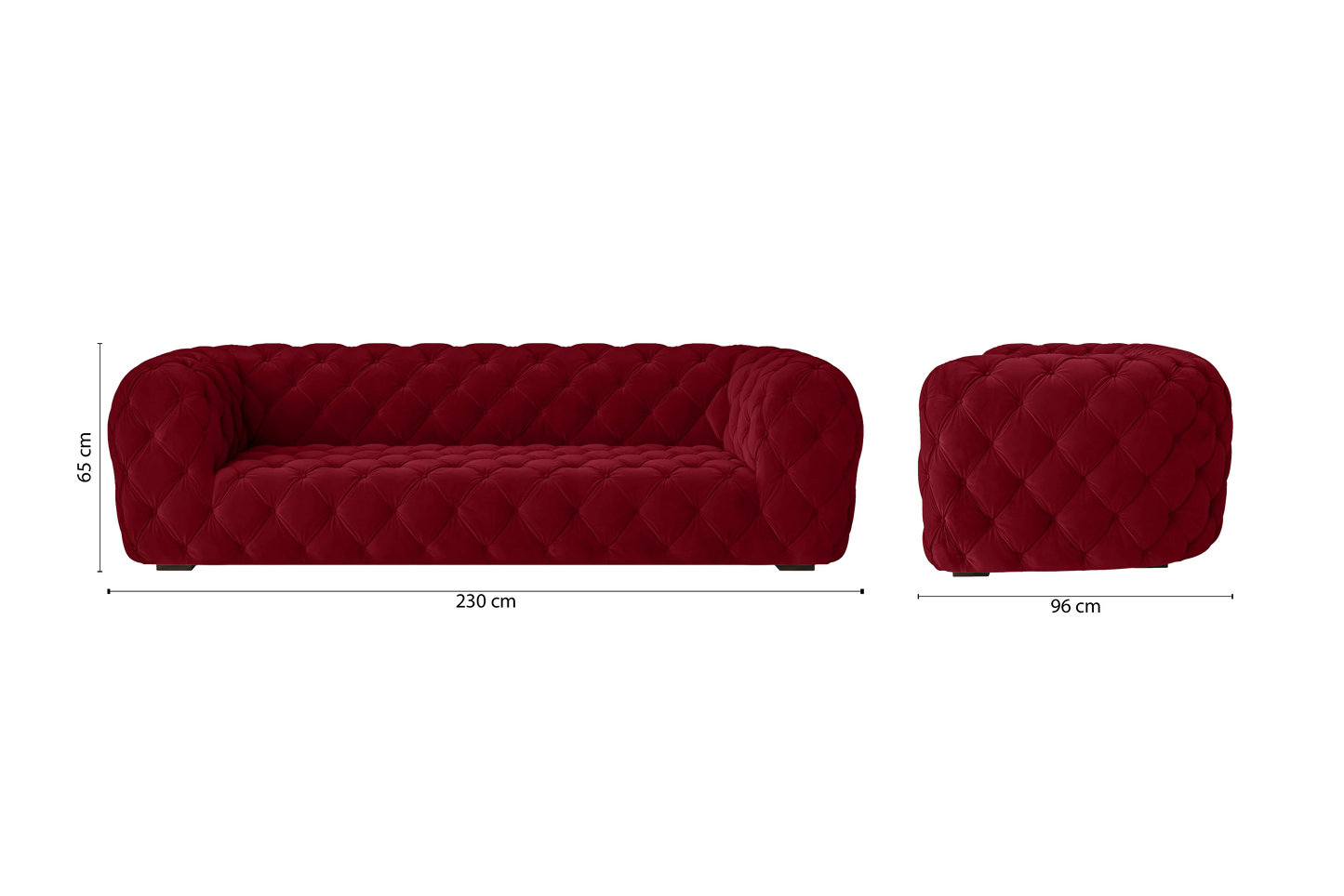 Lecce 3 Seater Sofa Red Velvet