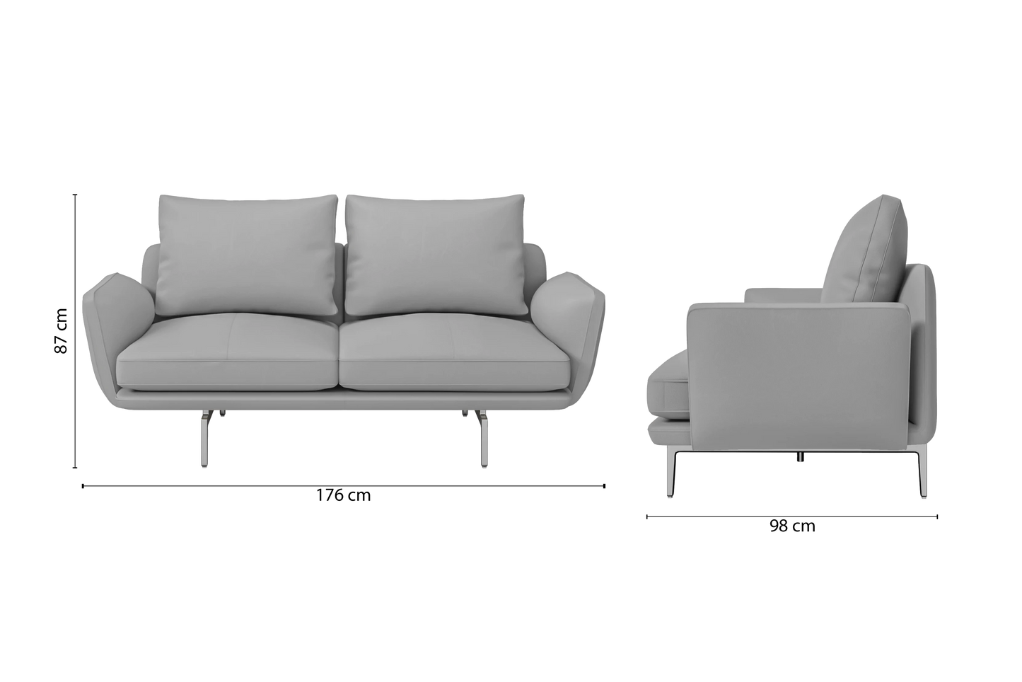 Legnano 2 Seater Sofa Grey Leather