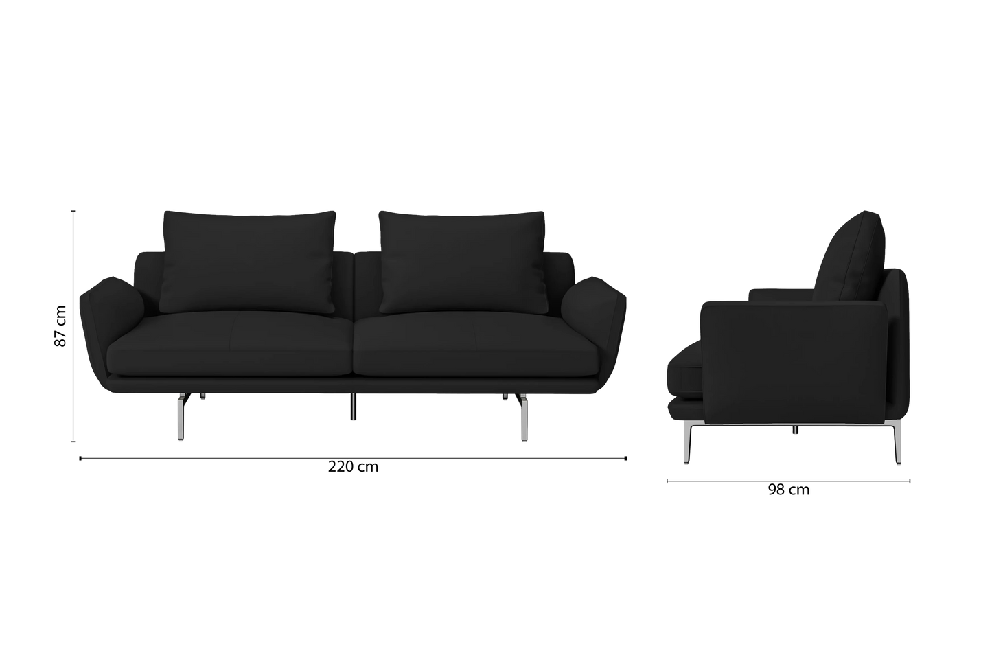 Legnano 3 Seater Sofa Black Leather