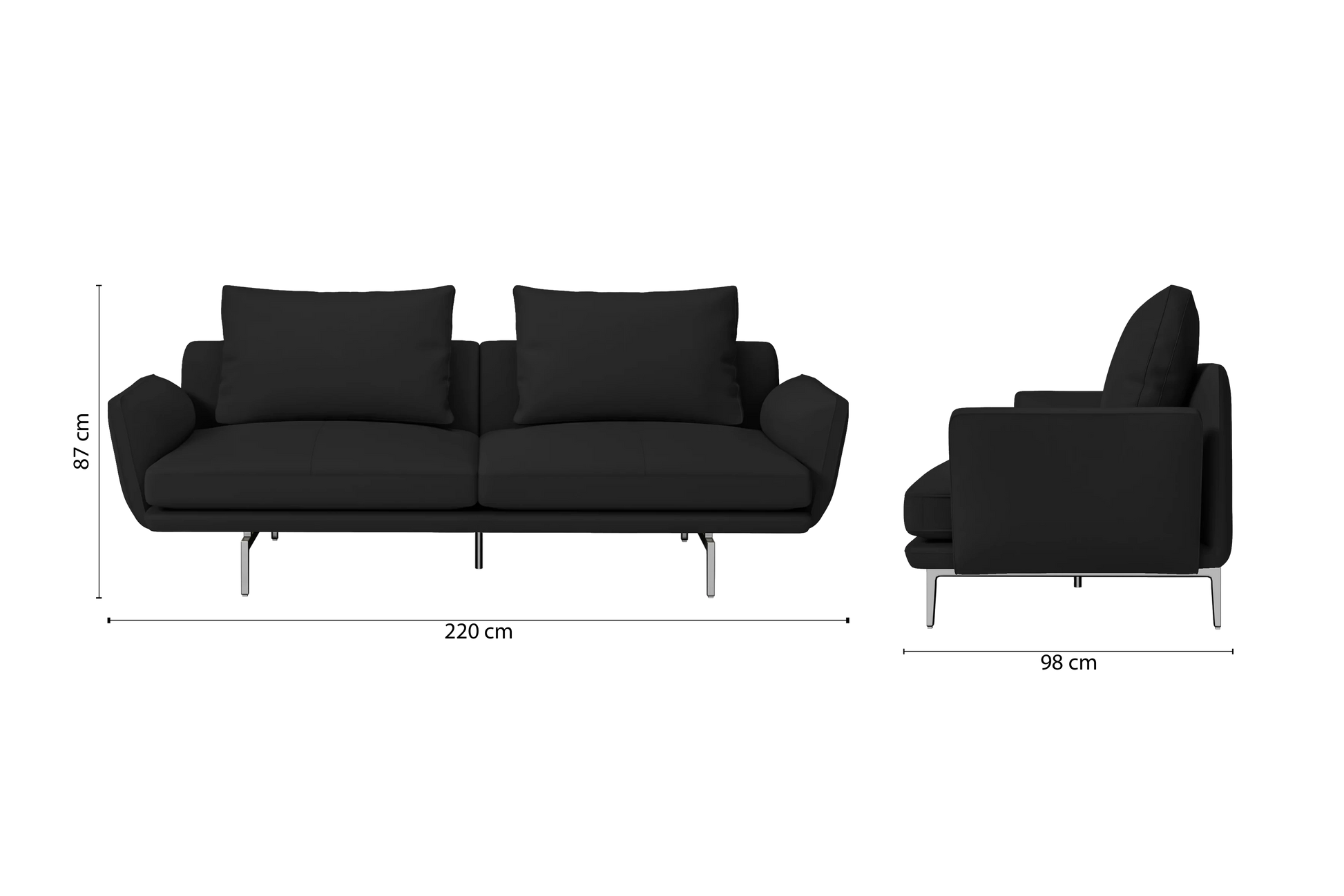 Legnano 3 Seater Sofa Black Leather