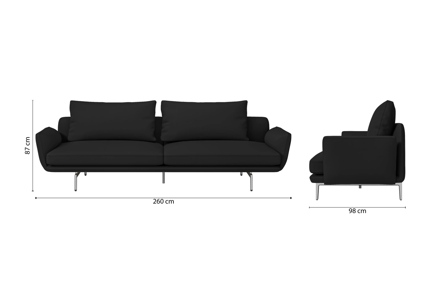 Legnano 4 Seater Sofa Black Leather