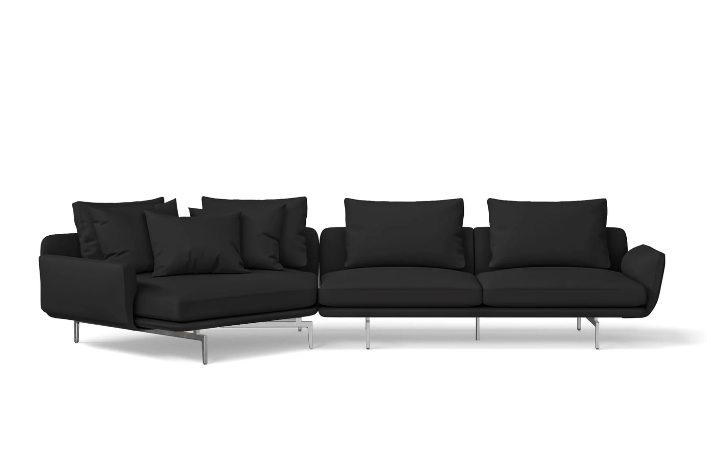 Legnano 4 Seater Left Hand Facing Chaise Lounge Corner Sofa Black Leather