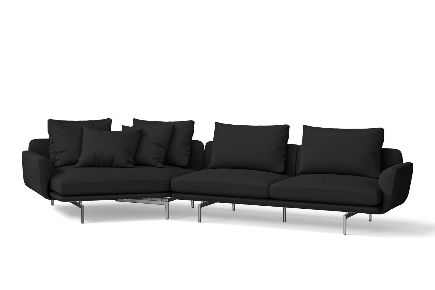 Legnano 4 Seater Left Hand Facing Chaise Lounge Corner Sofa Black Leather