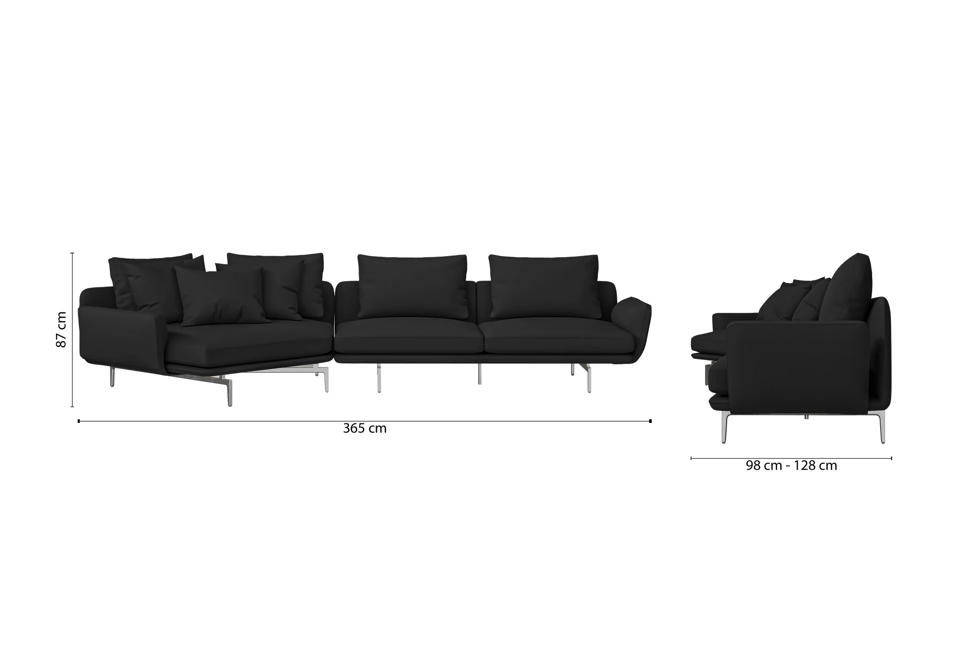 Legnano 4 Seater Left Hand Facing Chaise Lounge Corner Sofa Black Leather