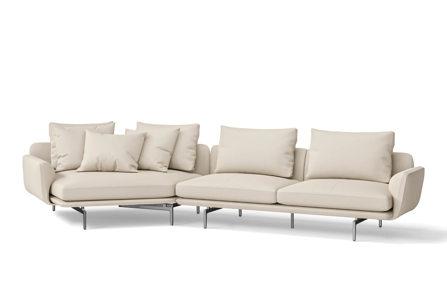 Legnano 4 Seater Left Hand Facing Chaise Lounge Corner Sofa Cream Leather