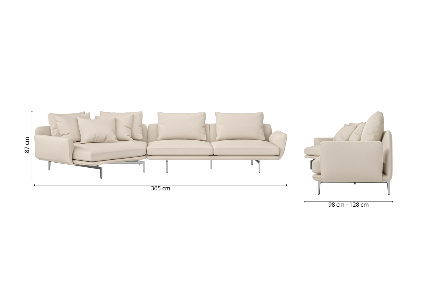 Legnano 4 Seater Left Hand Facing Chaise Lounge Corner Sofa Cream Leather